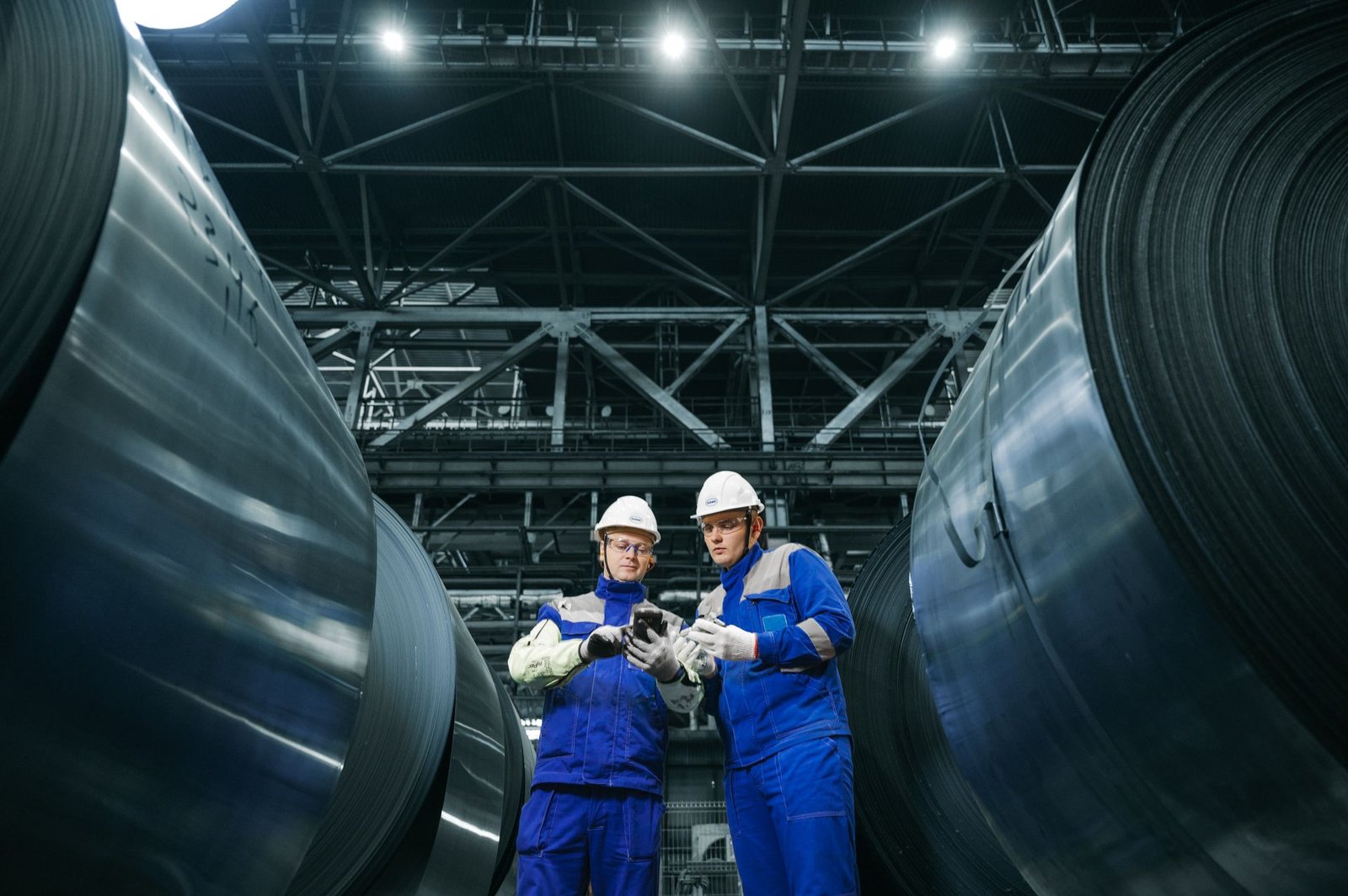 Steel coils in an industrial facility